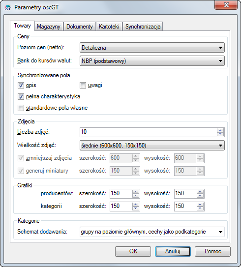 Parametry – Towary Parametry – Towary