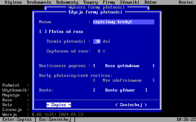 Edycja formy płatności