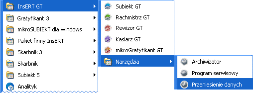 Przeniesienie danych w menu startowym Przeniesienie danych w menu startowym